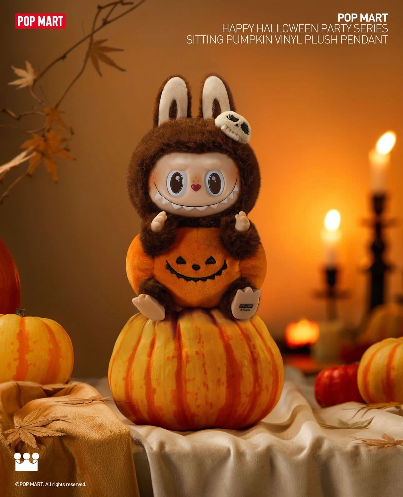 Popmart Happy Halloween Party Series Limited Edition | Zimomo Sitting Pumpkin Vinyl Plush Pendant Figure Keychain - 15cm Kasing Lung Zimomo Labubu Toy Collection